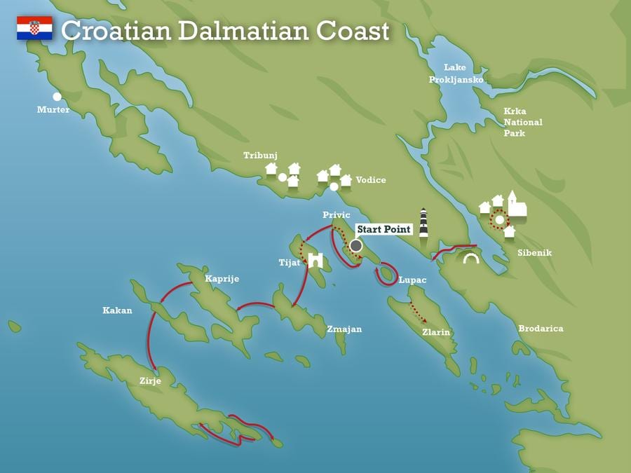 adriatic கடற்கரையில் குரோஷியா வரைபடம்