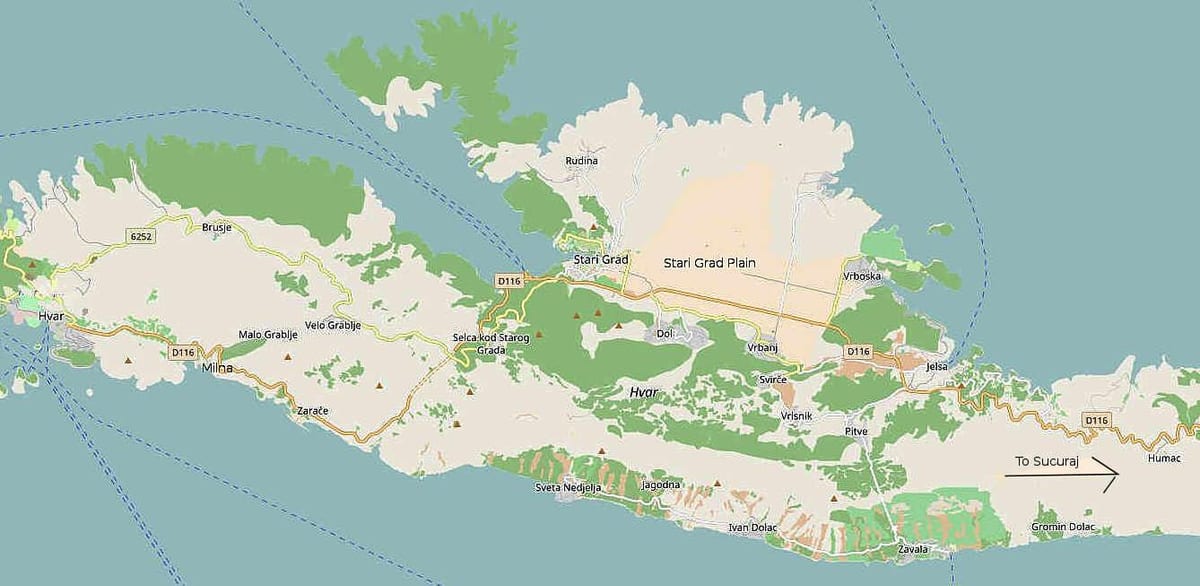 வரைபடம் hvar தீவு குரோஷியா